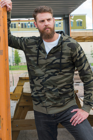 Full Zip Camo Hooded Fleece Jacket