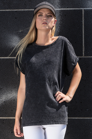 Ladies Acid Washed Extended Shoulder Tee