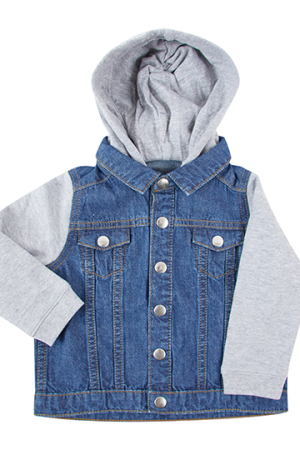 Denim Jacket With Fleece Hood And Sleeves