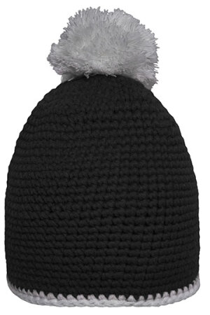 Pompon Hat With Contrast Stripe