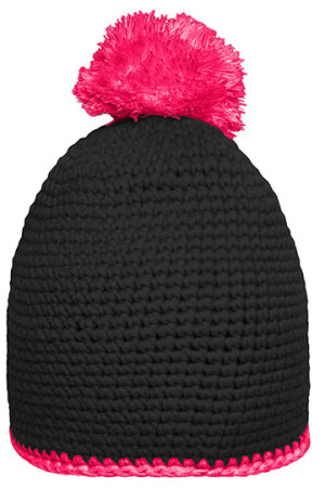 Pompon Hat With Contrast Stripe