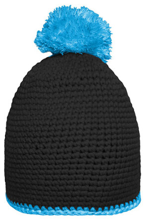 Pompon Hat With Contrast Stripe