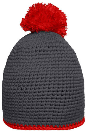 Pompon Hat With Contrast Stripe