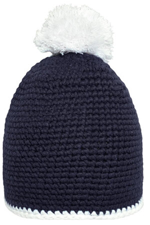 Pompon Hat With Contrast Stripe