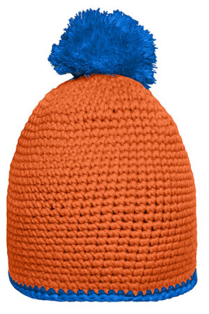 Pompon Hat With Contrast Stripe