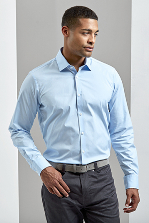 Mens Stretch Fit Poplin Long Sleeve Cotton Shirt