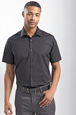 Mens Stretch Fit Cotton Poplin Short Sleeve Shirt