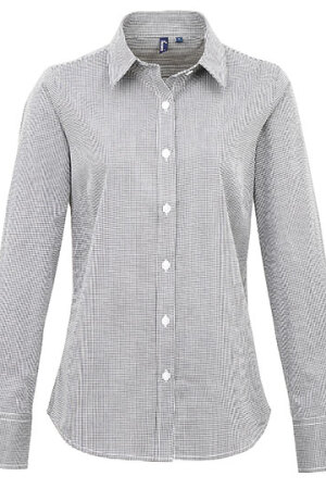 Ladies Microcheck (Gingham) Long Sleeve Shirt