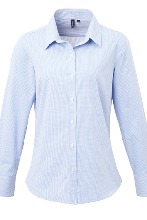 Ladies Microcheck (Gingham) Long Sleeve Shirt