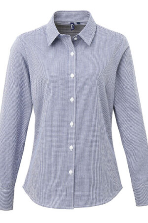 Ladies Microcheck (Gingham) Long Sleeve Shirt