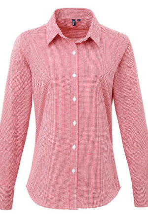 Ladies Microcheck (Gingham) Long Sleeve Shirt