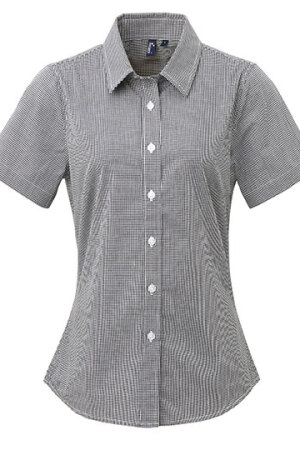 Ladies Microcheck (Gingham) Short Sleeve Shirt Cotton