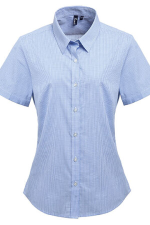 Ladies Microcheck (Gingham) Short Sleeve Shirt Cotton