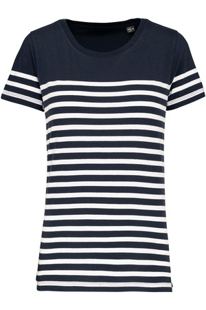 T-Shirt im Marine-Stil mit Rundhalsausschnitt Bio Damen