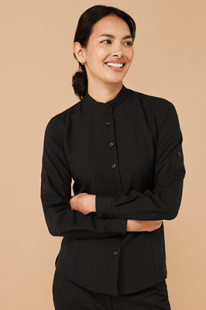 Ladies Mandarin Shirt Roll Tab Sleeve