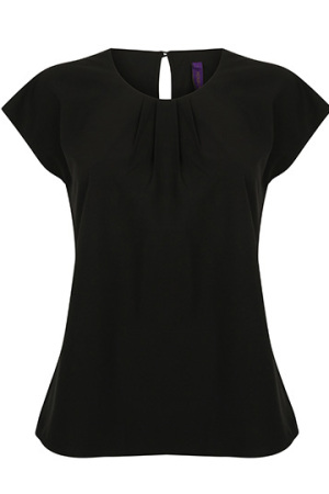 Ladies` Pleat Front Short Sleeve Blouse