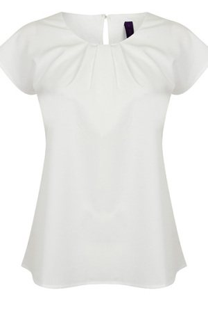 Ladies` Pleat Front Short Sleeve Blouse